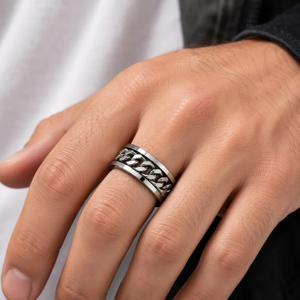 316l stainless steel chain spinner rind men’s women’s band size 10